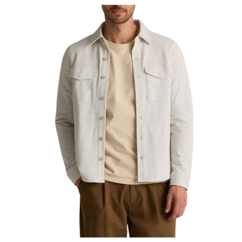 QUINCE Cotton Pique Knit Overshirt Men M Heather White Stylish Versatile Timeles